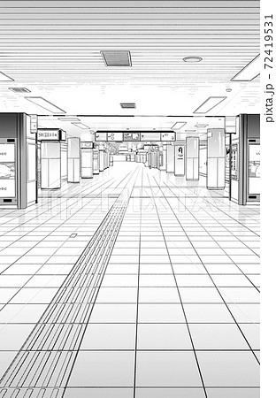 漫画風ペン画イラスト　繁華街_街並 72419531