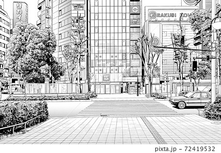 漫画風ペン画イラスト 繁華街_街並 漫画風ペン画イラスト 繁華街_街並 72419532