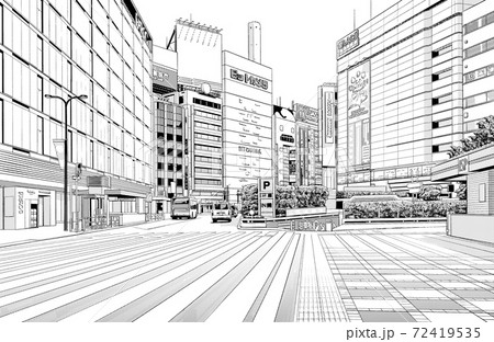 漫画風ペン画イラスト 繁華街_街並 漫画風ペン画イラスト 繁華街_街並 72419535
