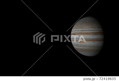 暗闇の宇宙に浮かぶ木星 3dレンダリングのイラスト素材