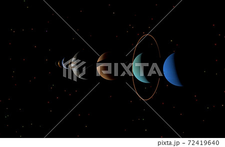 闇の中に浮かび上がる太陽系の直列、3Dレンダリング 72419640