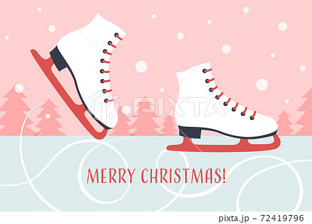 クリスマスカードに最適なアイススケートのイラストの背景素材のイラスト素材