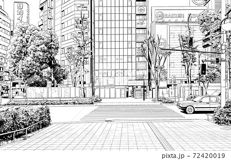 漫画風ペン画イラスト　繁華街_街並 72420019