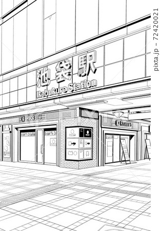 漫画風ペン画イラスト　繁華街_街並 72420021