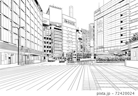 漫画風ペン画イラスト　繁華街_街並 72420024