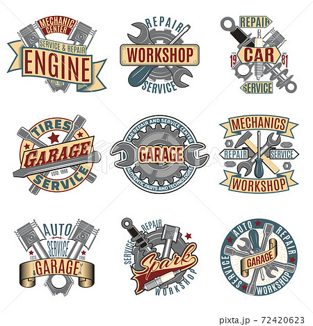 Colored Auto Repair Service Logotypes Set 72420623