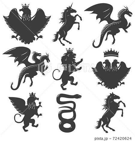 Heraldic Animals Decorative Graphic Icons Set 72420624