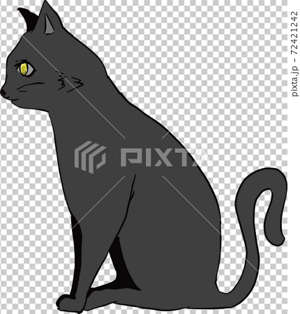 可愛い横から見た黒猫のイラストのイラスト素材