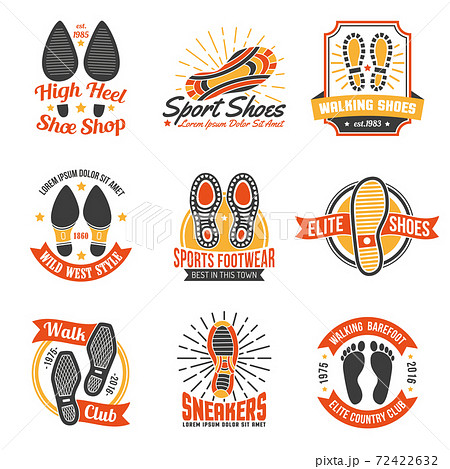 Footwear Labels With Footprints Icons Set Footwear Labels With Footprints Icons Set 72422632