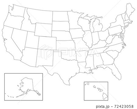 アメリカ合衆国の地図です。白地図です。