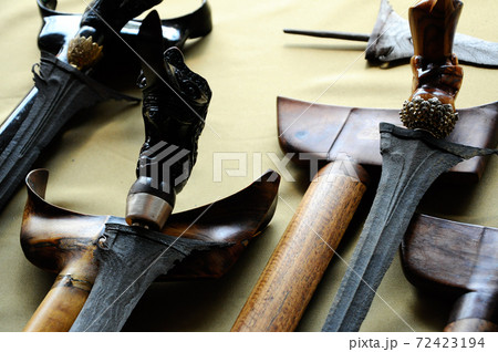 SEREMBAN, MALAYSIA -MAY 01, 2017: Keris is a traditional weapon of the Malay community in Malaysia. Made manually by using the selected iron. The handle is made of wood or ivory. SEREMBAN, MALAYSIA -MAY 01, 2017: Keris is a traditional weapon of the Malay community in Malaysia. Made manually by using the selected iron. The handle is made of wood or ivory. 72423194