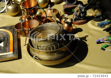 SEREMBAN, MALAYSIA -MAY 01, 2017: Old pottery made of copper widely used by the Malays. Displayed to the public. SEREMBAN, MALAYSIA -MAY 01, 2017: Old pottery made of copper widely used by the Malays. Displayed to the public. 72423643