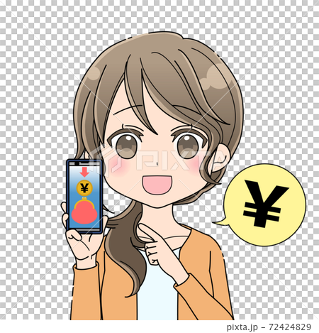 スマホを持つ女性 ネット副業のイラスト素材