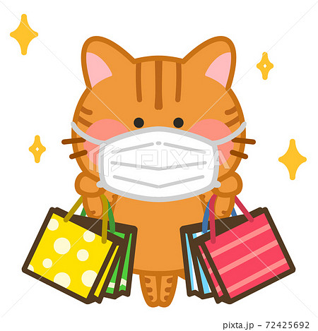 マスク対策で買い物する イラスト 猫のイラスト素材 マスク対策で買い物する イラスト 猫のイラスト素材