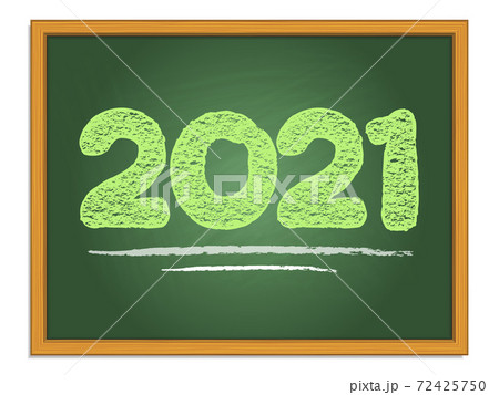 2021 chalk lettering on green chalkboard. New year vector number. 72425750