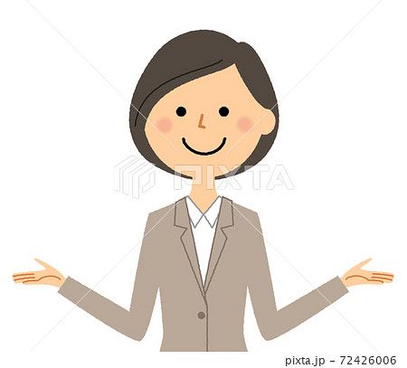 両手を広げるスーツの女性のイラスト素材