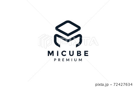 M With Cube Line Shape Modern Logo Vector Icon のイラスト素材