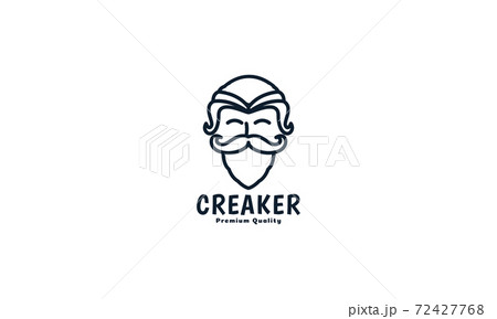 Old Man Beard Mustache Line Smile Logo Vector のイラスト素材