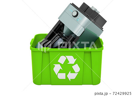Recycling trashcan with coffee machine, 3D rendering Recycling trashcan with coffee machine, 3D rendering 72429925