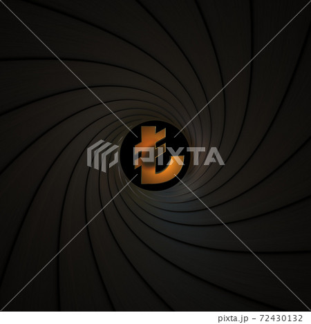 Turkish lira currency symbol as seen behind the rifling of a gun barrel. Crisis or economic threat related conceptual 3D rendering 72430132