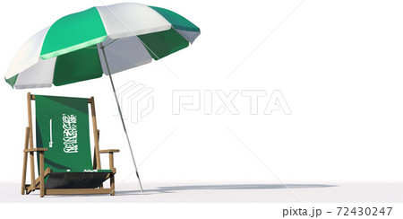 Flag of Saudi Arabia on a beach chair under big umbrella. Vacation or travel conceptual 3d rendering 72430247