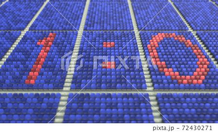 1-0 score made with red and blue stadium seats. 3D rendering 72430271