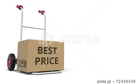 BEST PRICE text on carton on an isolated delivery cart 3d rendering 72430330