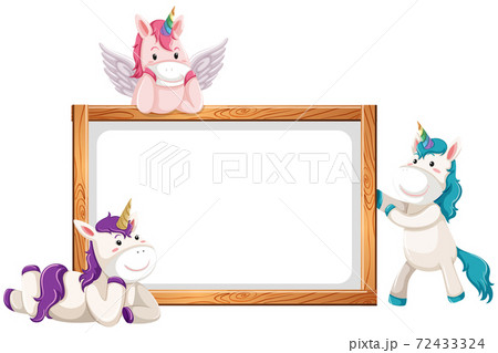 Blank banner with cute unicorns isolated on white background Blank banner with cute unicorns isolated on white background 72433324