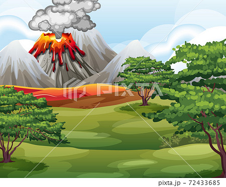 Volcano eruption in nature forest scene at daytime 72433685