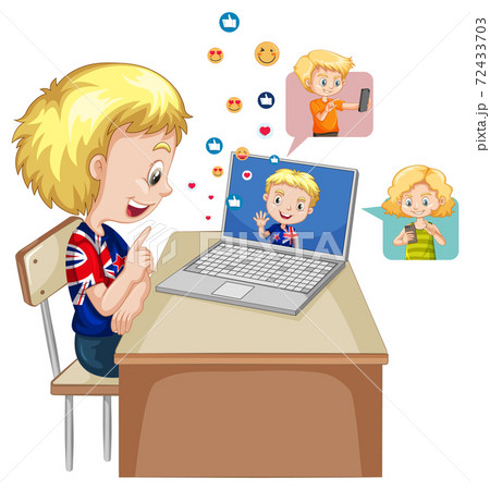 Children with social media elements on white background Children with social media elements on white background 72433703