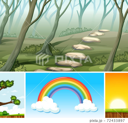 Four different scenes in nature setting cartoon style 72433897