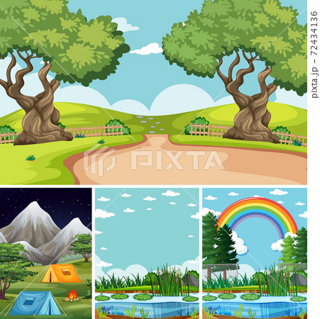 Four different scenes in nature setting cartoon style 72434136
