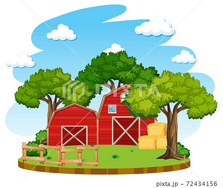 Farm with red barn and windmill on white background Farm with red barn and windmill on white background 72434156