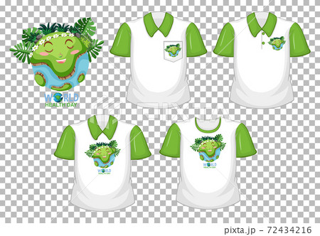 World healthday logo and set of white shirt with green short sleeves isolated on transparent background World healthday logo and set of white shirt with green short sleeves isolated on transparent background 72434216