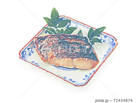 さばの塩焼き　切身　水彩画風 72434874