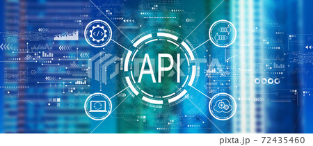 API - application programming interface concept with downtown skyline 72435460