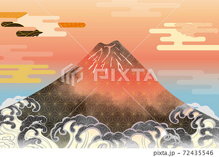 日本 富士山の美しい和風イメージ背景イラストのイラスト素材