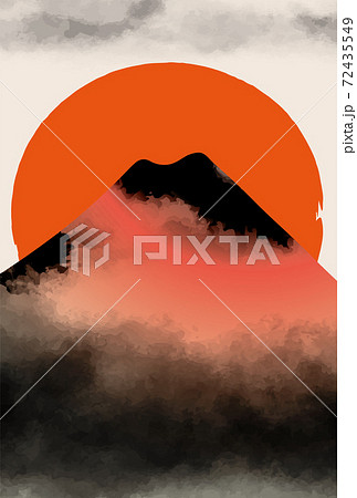 日本 富士山の美しい和風イメージ背景イラストのイラスト素材