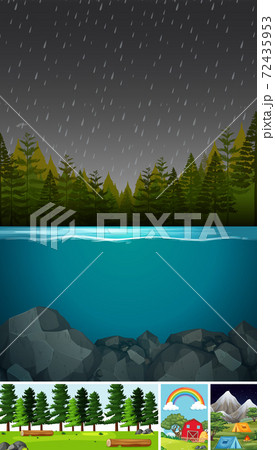 Four different scenes in nature setting cartoon 72435953