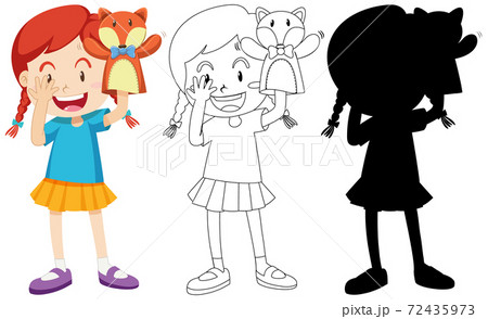 Girl playing with doll hand in colour and 72435973
