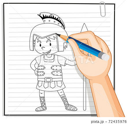 Hand drawing of knight cartoon outline 72435976