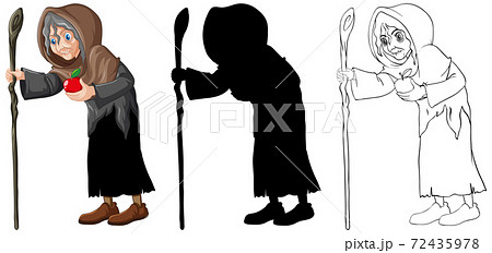 Old witch in color and outline and silhouette 72435978