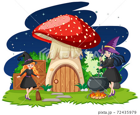 Young beautiful witches with mushroom house 72435979