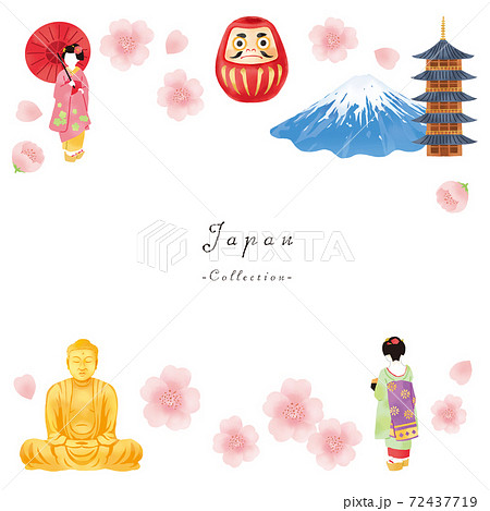 春の舞妓さんと富士山と大仏とお寺の日本イメージセット  72437719