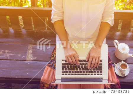 Hand on laptop. Hand on laptop. 72438785