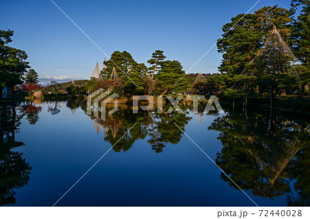 池に映り込む兼六園の雪吊り 池に映り込む兼六園の雪吊り 72440028