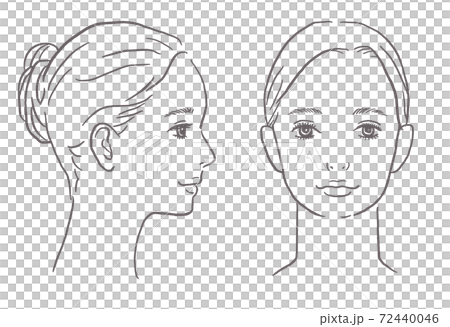 女性_手描き_正面&横顔_色なし 72440046