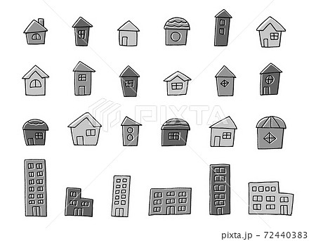 家と建物の手描きイラスト素材セットのイラスト素材