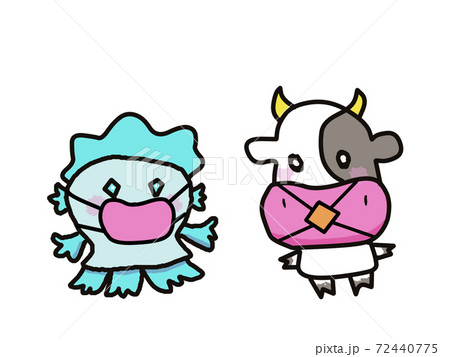 マスクをしたアマビエとうし 72440775