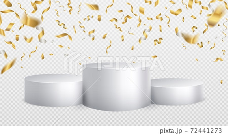 Winner podium golden confetti background. White cylinder podium realistic mockup. First second third place award ceremony, championship winners award ceremony vector 3d isolated concept Winner podium golden confetti background. White cylinder podium realistic mockup. First second third place award ceremony, championship winners award ceremony vector 3d isolated concept 72441273